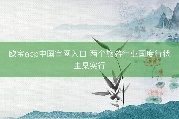 欧宝app中国官网入口 两个旅游行业国度行状圭臬实行