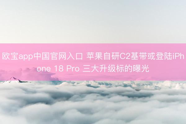 欧宝app中国官网入口 苹果自研C2基带或登陆iPhone 18 Pro 三大升级标的曝光