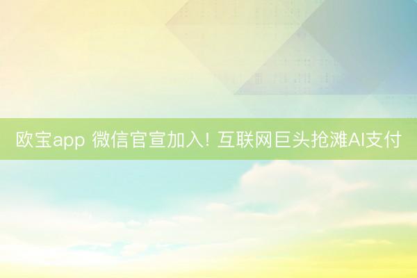欧宝app 微信官宣加入! 互联网巨头抢滩AI支付